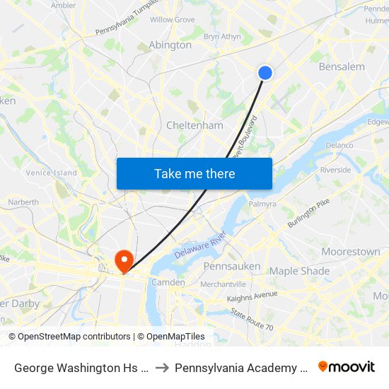 George Washington Hs & Northeast Av to Pennsylvania Academy Of The Fine Arts map