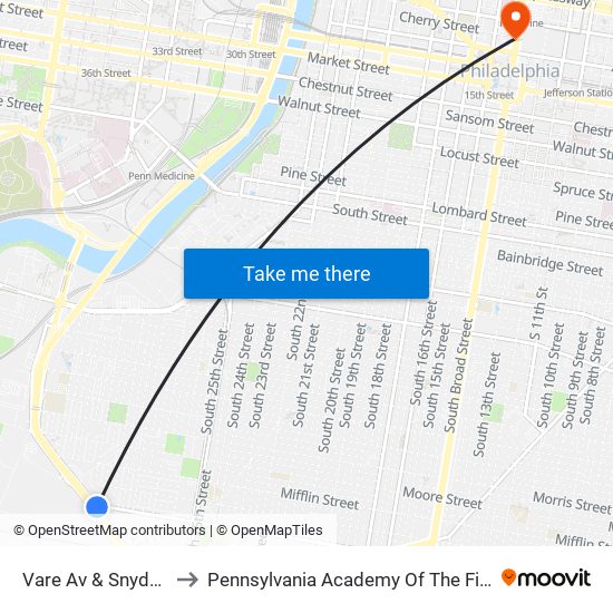 Vare Av & Snyder Av to Pennsylvania Academy Of The Fine Arts map