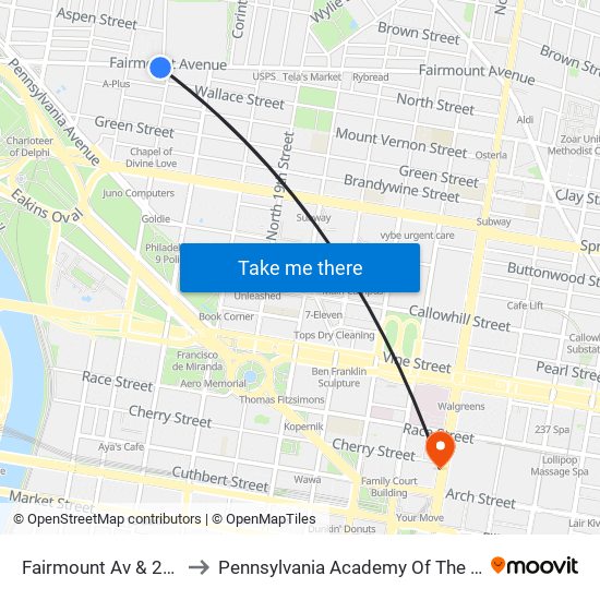 Fairmount Av & 22nd St to Pennsylvania Academy Of The Fine Arts map