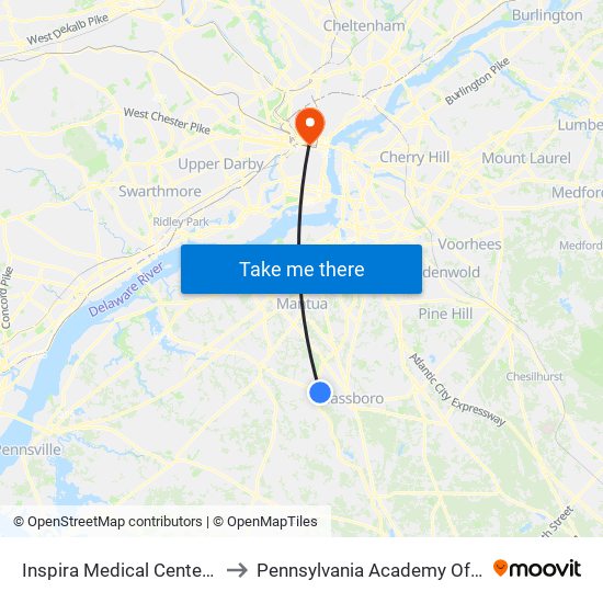 Inspira Medical Center Mullica Hill to Pennsylvania Academy Of The Fine Arts map