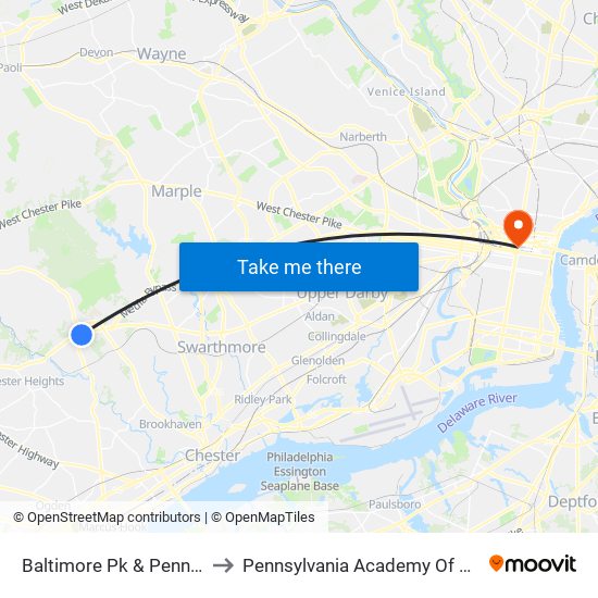 Baltimore Pk & Pennell Rd - FS to Pennsylvania Academy Of The Fine Arts map