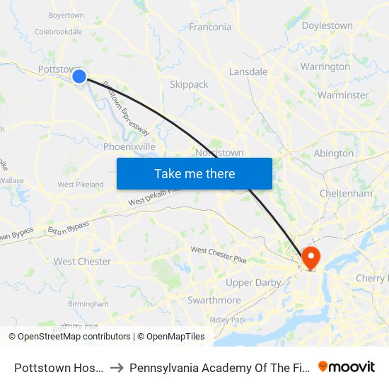 Pottstown Hospital to Pennsylvania Academy Of The Fine Arts map