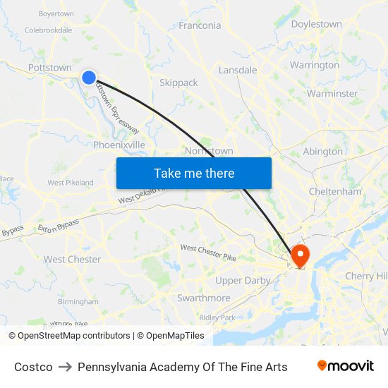 Costco to Pennsylvania Academy Of The Fine Arts map