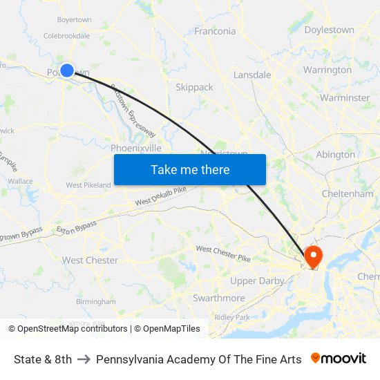 State & 8th to Pennsylvania Academy Of The Fine Arts map