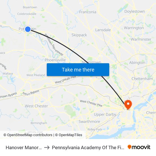 Hanover Manor Apt to Pennsylvania Academy Of The Fine Arts map