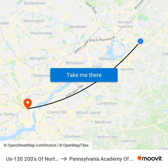 Us-130 200's Of North Fedex Dr to Pennsylvania Academy Of The Fine Arts map