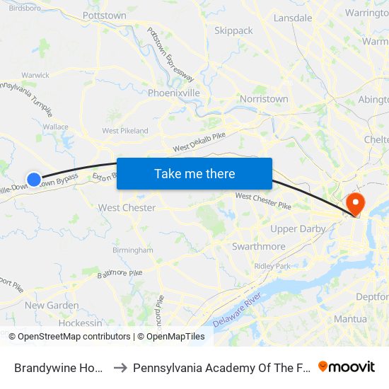 Brandywine Hospital to Pennsylvania Academy Of The Fine Arts map