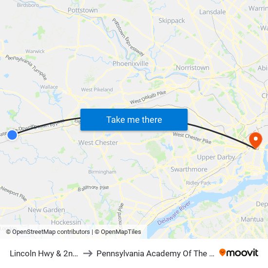 Lincoln Hwy & 2nd Ave. to Pennsylvania Academy Of The Fine Arts map