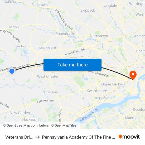 Veterans Drive to Pennsylvania Academy Of The Fine Arts map