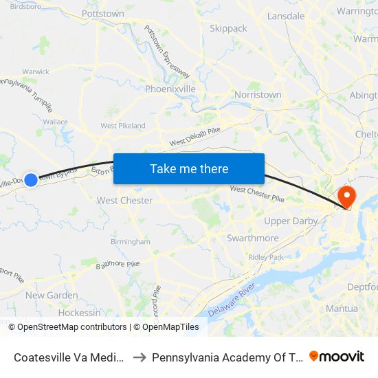 Coatesville Va Medical Center to Pennsylvania Academy Of The Fine Arts map