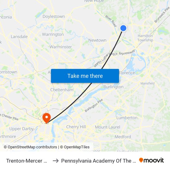 Trenton-Mercer Airport to Pennsylvania Academy Of The Fine Arts map