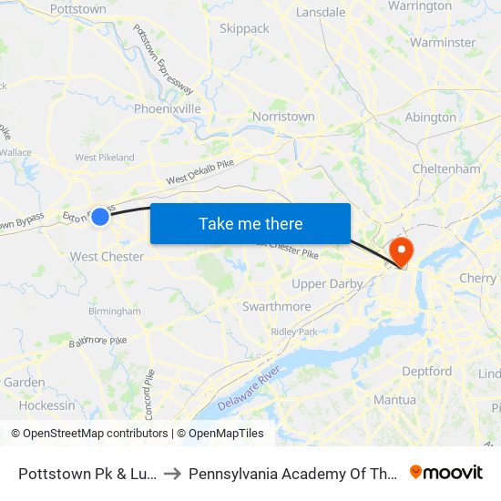 Pottstown Pk & Luther Ln to Pennsylvania Academy Of The Fine Arts map