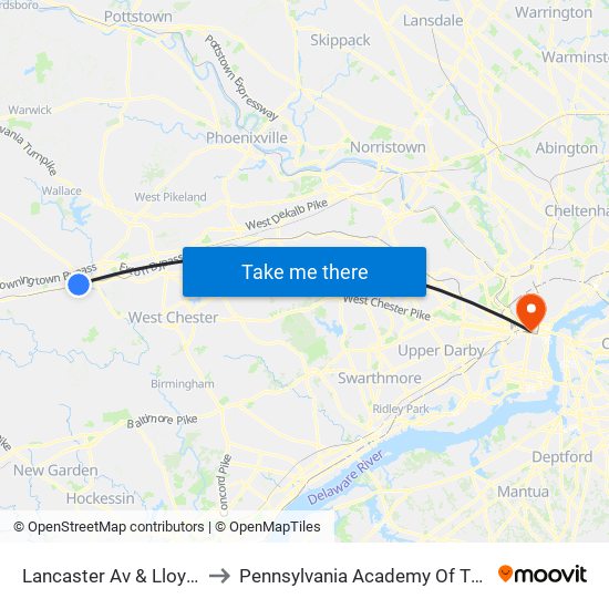 Lancaster Av & Lloyd Av - FS to Pennsylvania Academy Of The Fine Arts map