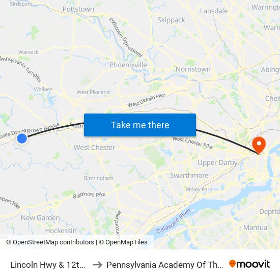 Lincoln Hwy & 12th St - FS to Pennsylvania Academy Of The Fine Arts map