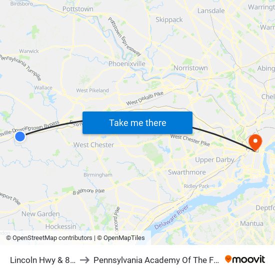 Lincoln Hwy & 8th St to Pennsylvania Academy Of The Fine Arts map