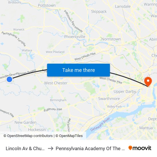 Lincoln Av & Church St to Pennsylvania Academy Of The Fine Arts map