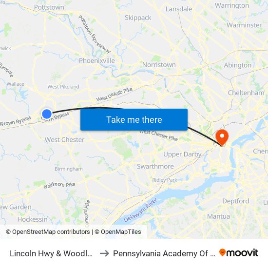 Lincoln Hwy & Woodledge Ln - FS to Pennsylvania Academy Of The Fine Arts map