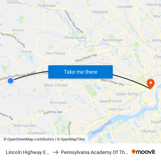 Lincoln Highway East 309 to Pennsylvania Academy Of The Fine Arts map
