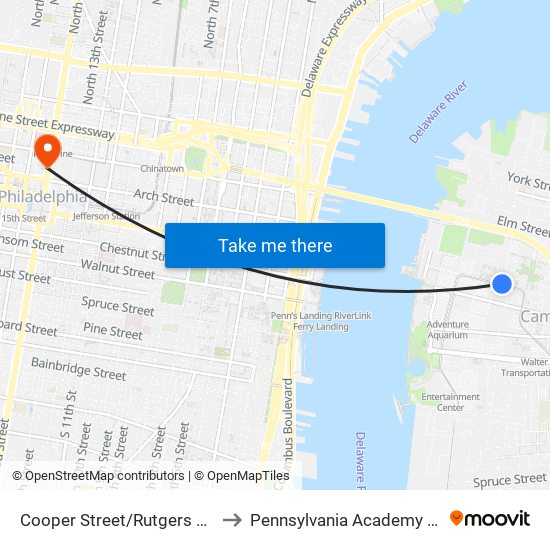 Cooper Street/Rutgers Light Rail Station to Pennsylvania Academy Of The Fine Arts map