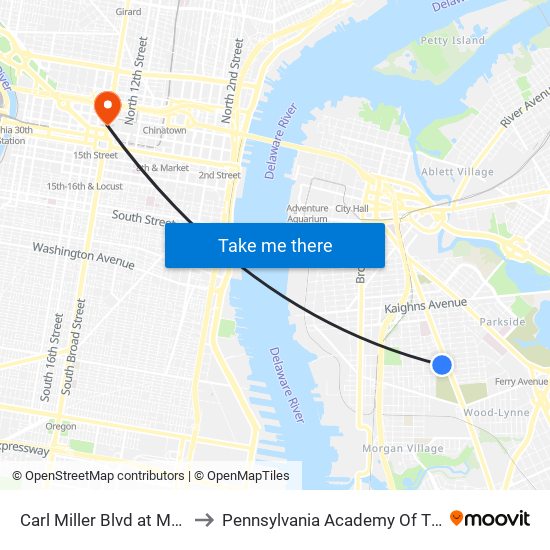 Carl Miller Blvd at Maryland St to Pennsylvania Academy Of The Fine Arts map