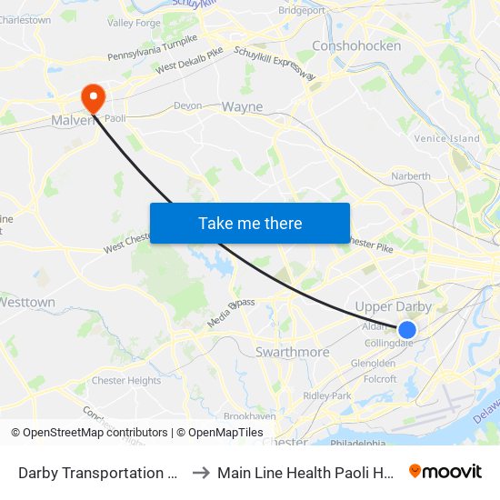 Darby Transportation Center to Main Line Health Paoli Hospital map