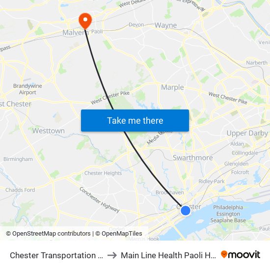 Chester Transportation Center to Main Line Health Paoli Hospital map