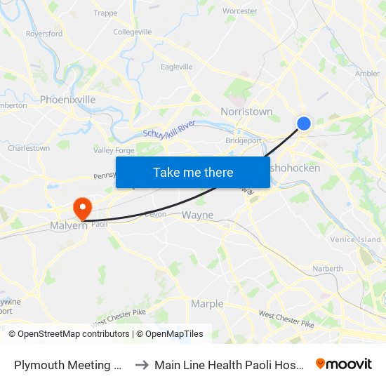 Plymouth Meeting Mall to Main Line Health Paoli Hospital map