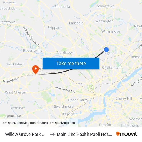 Willow Grove Park Mall to Main Line Health Paoli Hospital map