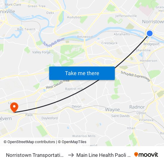 Norristown Transportation Center to Main Line Health Paoli Hospital map
