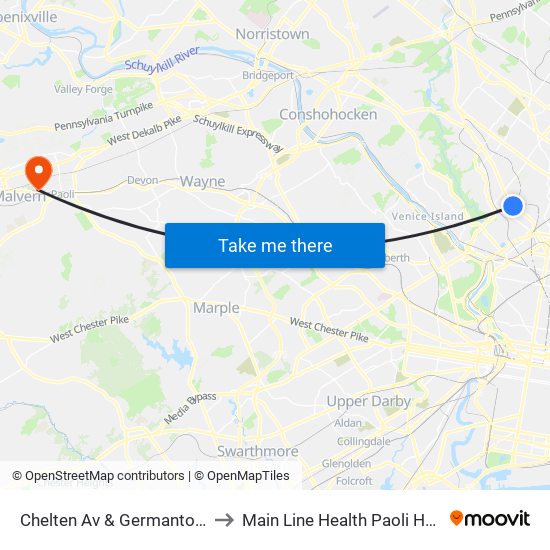 Chelten Av & Germantown Av to Main Line Health Paoli Hospital map