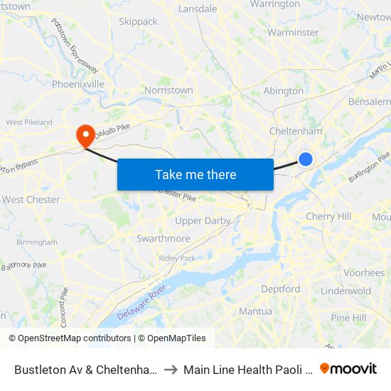 Bustleton Av & Cheltenham Av - Fs to Main Line Health Paoli Hospital map