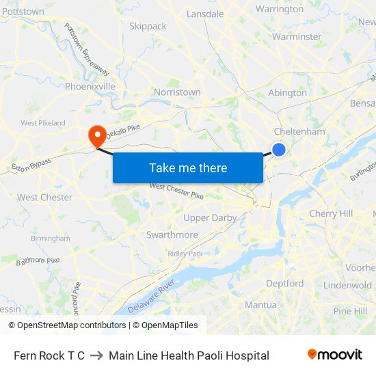 Fern Rock T C to Main Line Health Paoli Hospital map