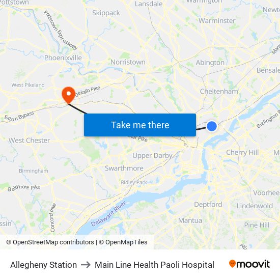 Allegheny Station to Main Line Health Paoli Hospital map
