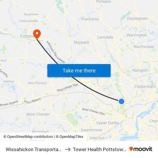 Wissahickon Transportation Center to Tower Health Pottstown Hospital map