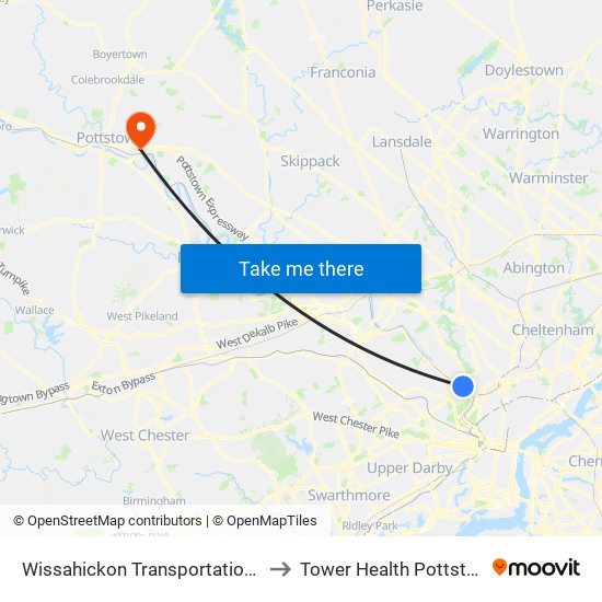 Wissahickon Transportation Center - Onsite to Tower Health Pottstown Hospital map