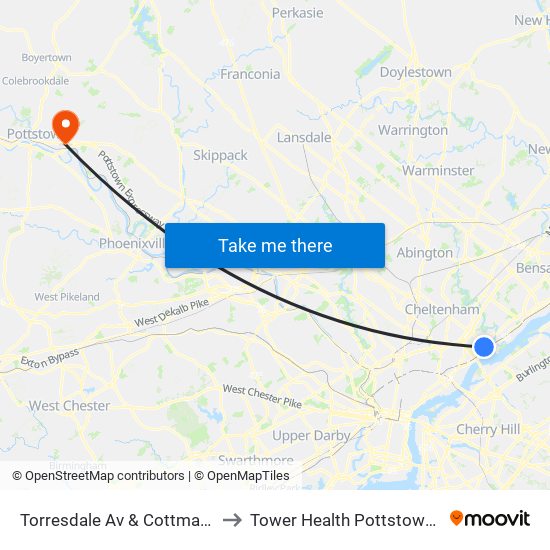 Torresdale Av & Cottman Av Loop to Tower Health Pottstown Hospital map
