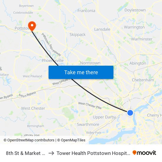 8th St & Market St to Tower Health Pottstown Hospital map