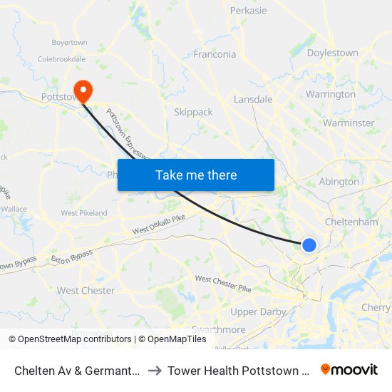 Chelten Av & Germantown Av to Tower Health Pottstown Hospital map