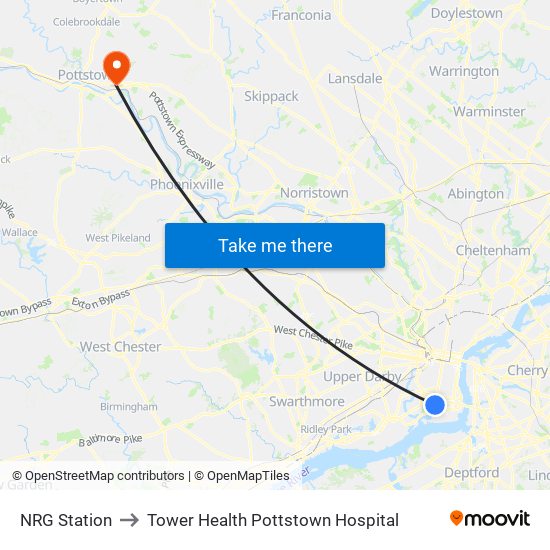 NRG Station to Tower Health Pottstown Hospital map