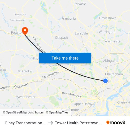 Olney Transportation Center to Tower Health Pottstown Hospital map