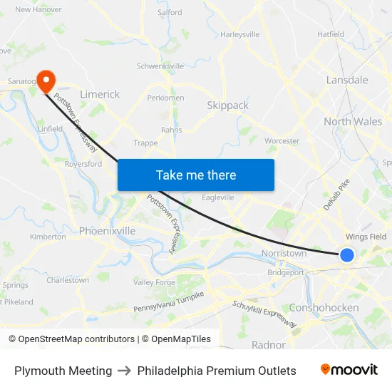 Plymouth Meeting to Philadelphia Premium Outlets map