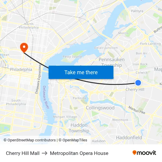 Cherry Hill Mall to Metropolitan Opera House map