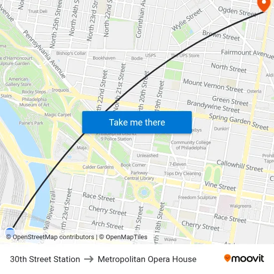 30th Street Station to Metropolitan Opera House map