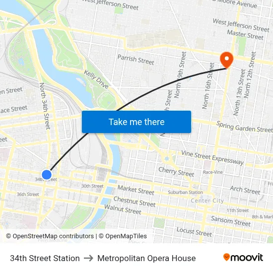 34th Street Station to Metropolitan Opera House map