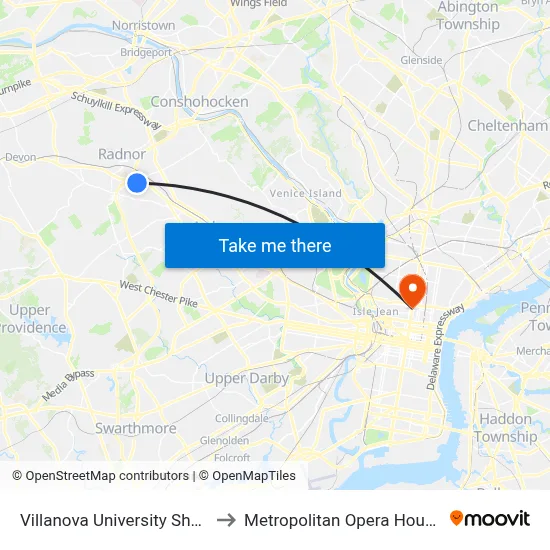Villanova University Shop to Metropolitan Opera House map