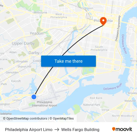 Philadelphia Airport Limo to Wells Fargo Building map