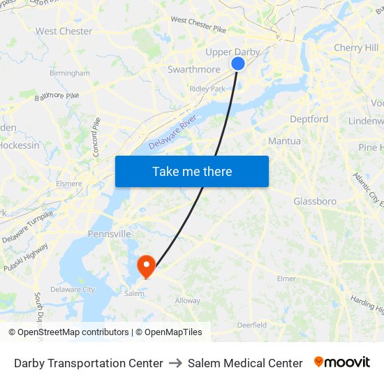 Darby Transportation Center to Salem Medical Center map