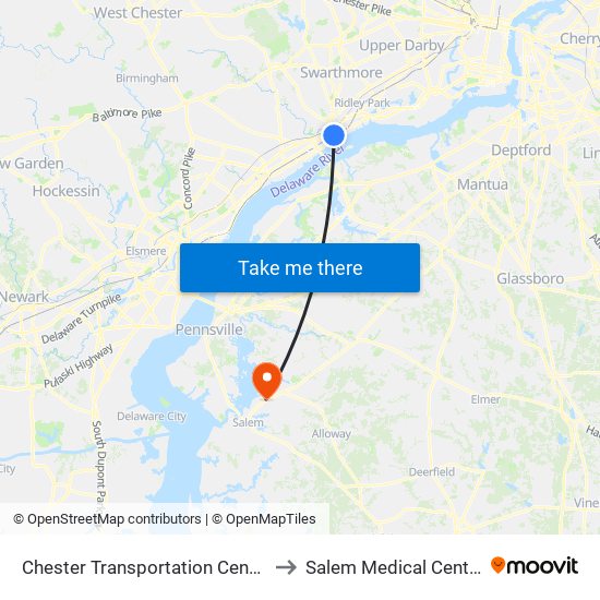 Chester Transportation Center to Salem Medical Center map