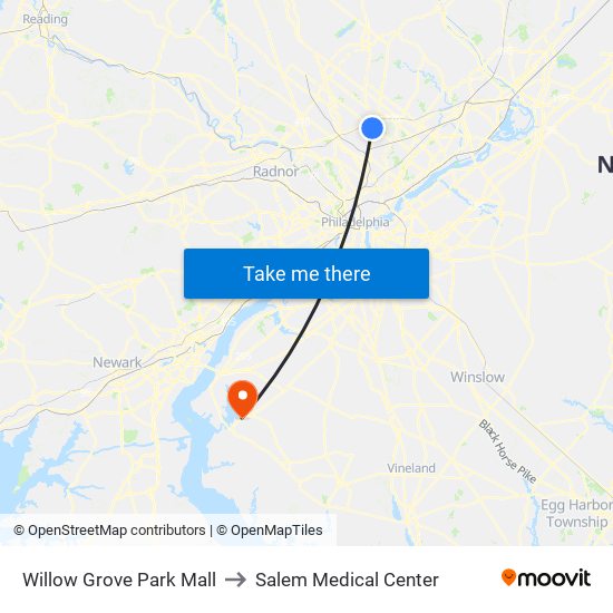 Willow Grove Park Mall to Salem Medical Center map