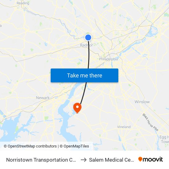 Norristown Transit Center to Salem Medical Center map